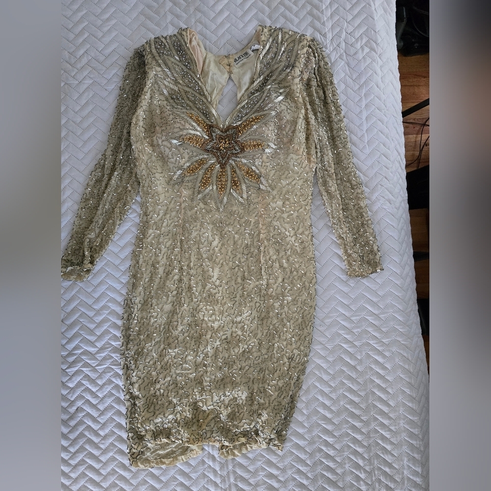 Elegant Vintage Black Tie Silk Sequin Dress - Picture 7 of 12